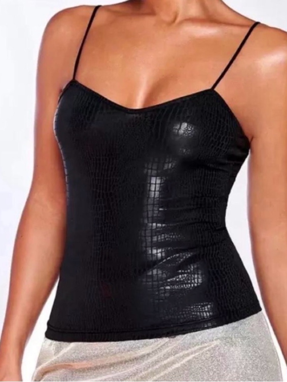 SHEIN Black Faux-Croc Spaghetti Strap Camisole